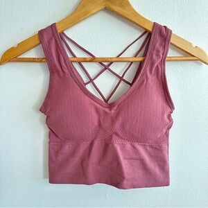 Red Crisscross Strappy Padded Sports Bra Top